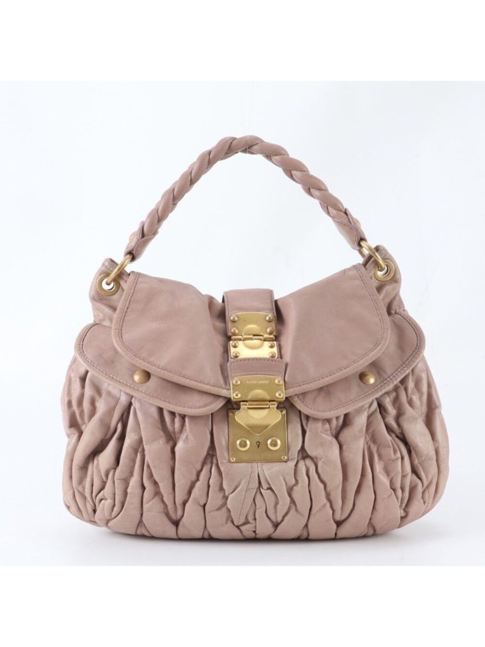 Miu Miu Matelasse Leather Cofer Shoulder Bag Tote Handbag Gold